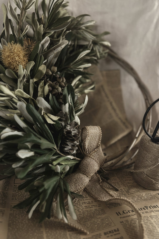 wreath made from fresh banksia