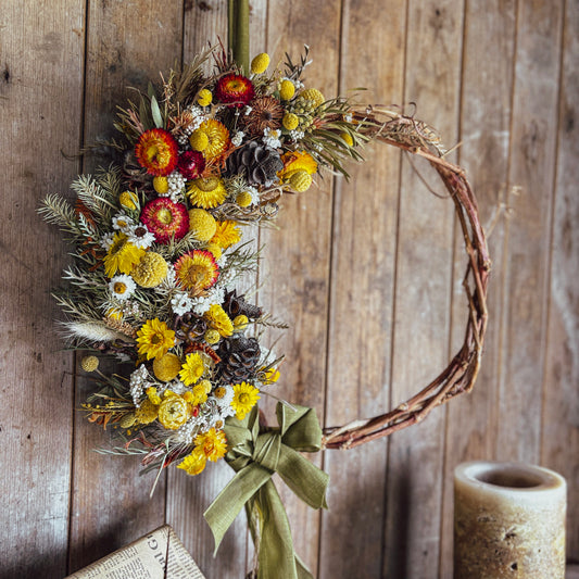 Handmade Banksia Christmas wreath of dried Australian native flowers