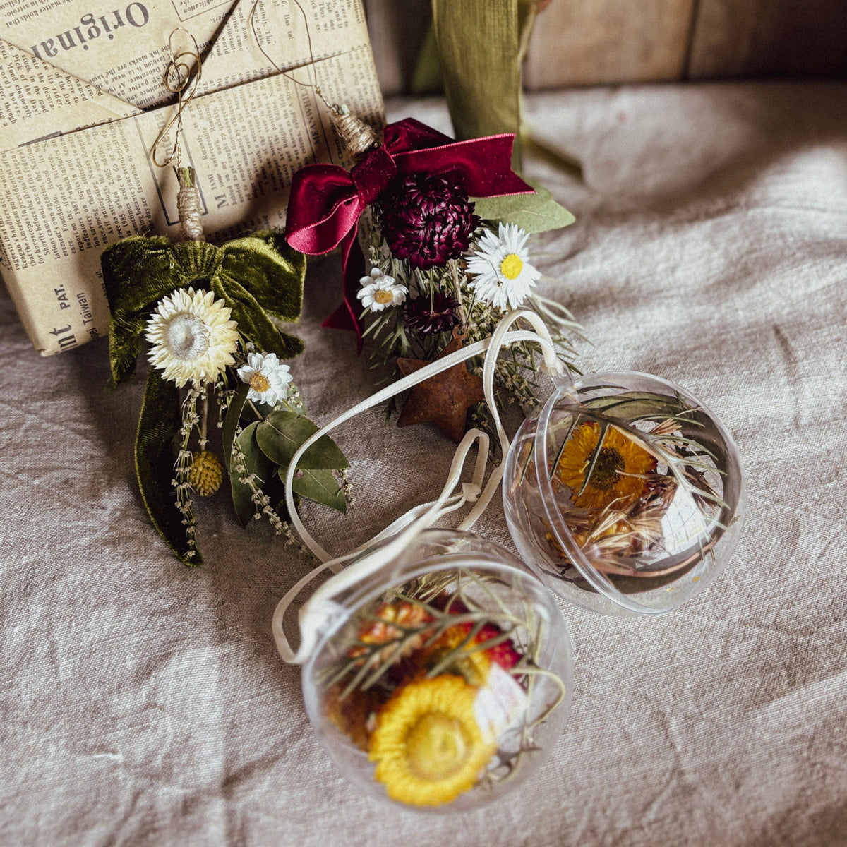 Pieces from the Waratah Christmas Bundle, handmade on our farm