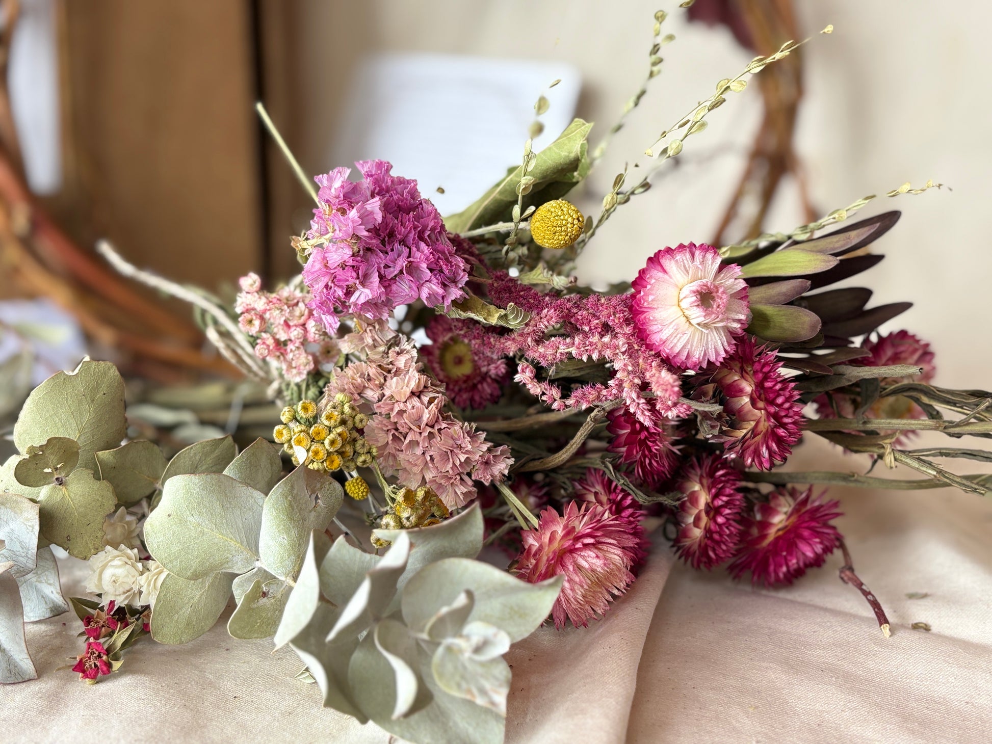 Dried flower including everlasting daisies  