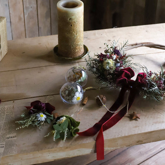 Waratah Christmas Bundle with a handmade waratah wreath, botanical baubles and native hanging decorations
