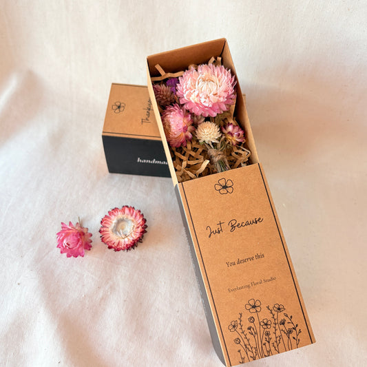 Just because gift box with dried flower posy